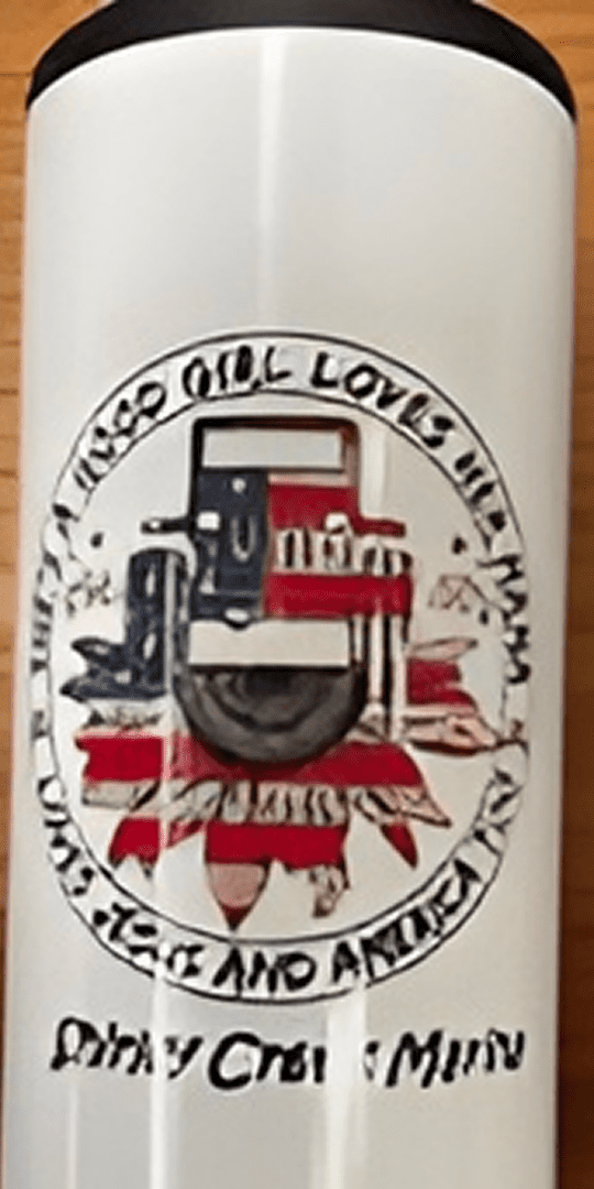 White tumbler with patriotic design