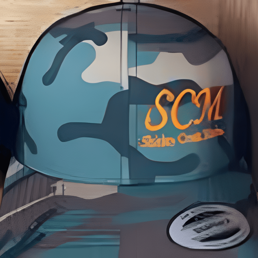 Stylish hat featuring "SCM" in yellow