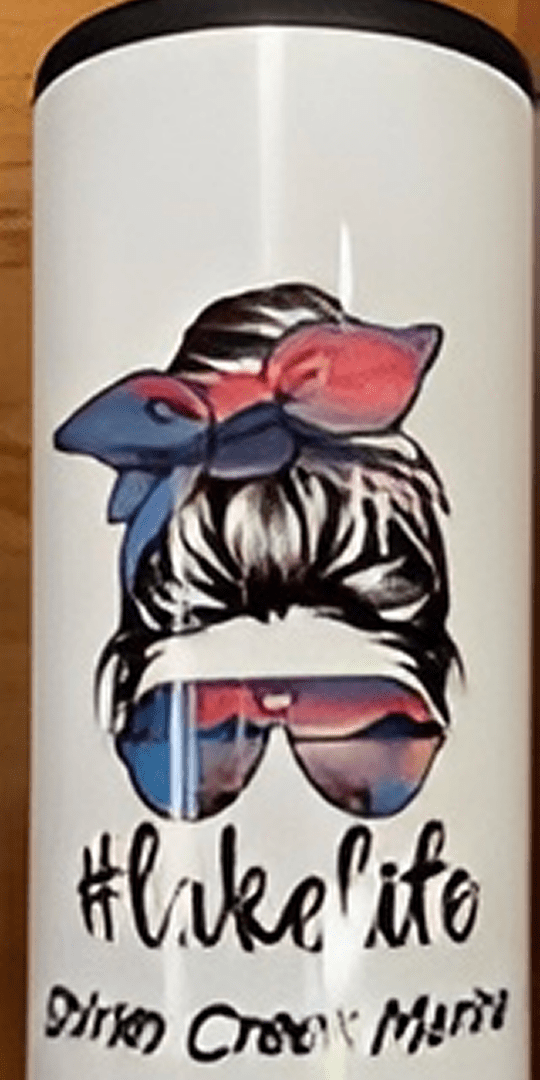 Hair bun and sunglasses graphic on tumbler