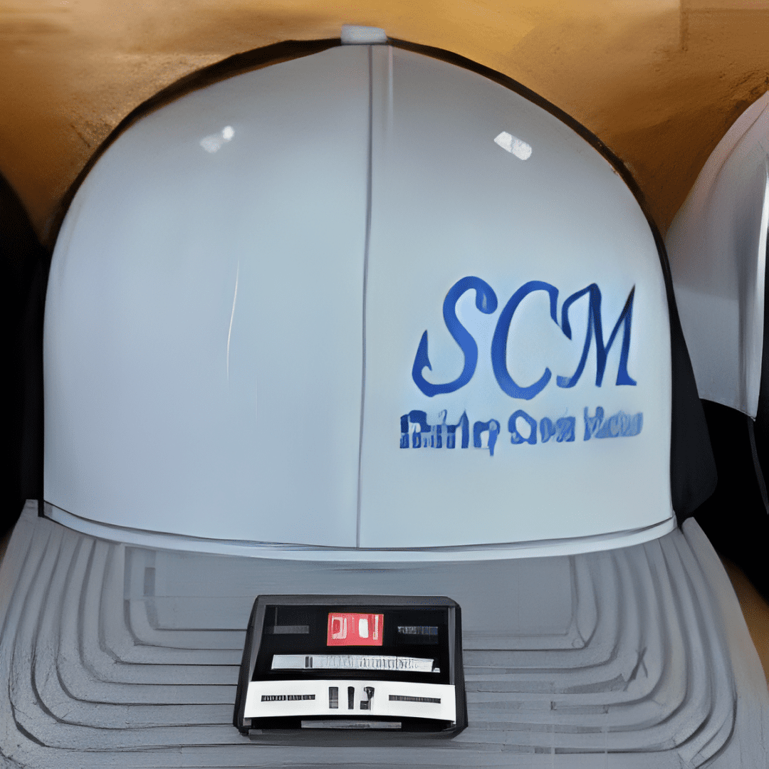 Cap featuring blue "SCM" text